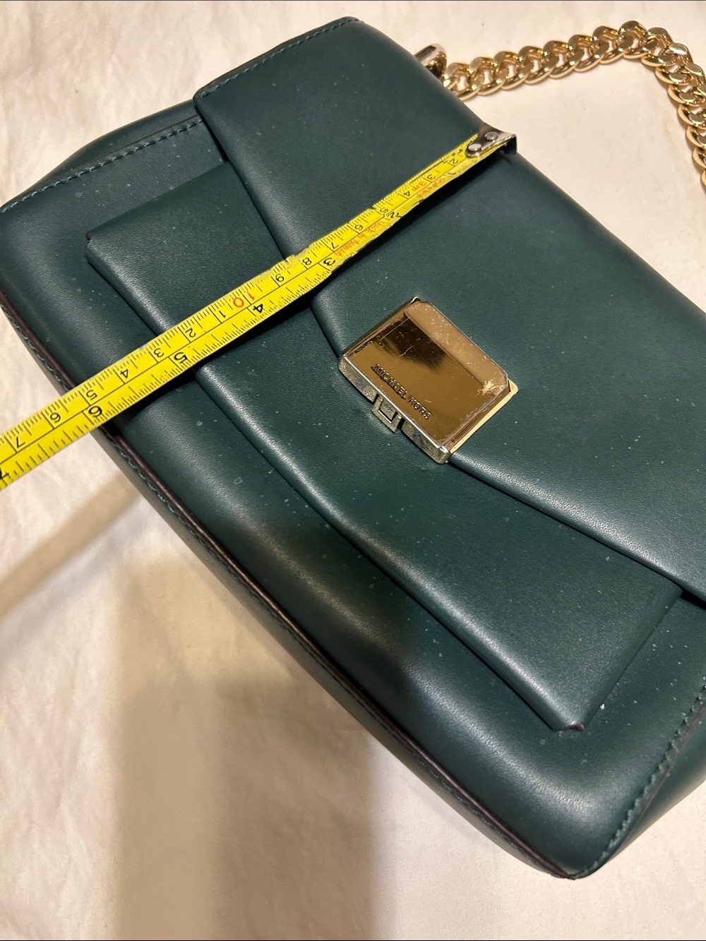 Michael Kors Emerald Green Leather Shoulder Bag with Gold Chain - Picture 9 of 14